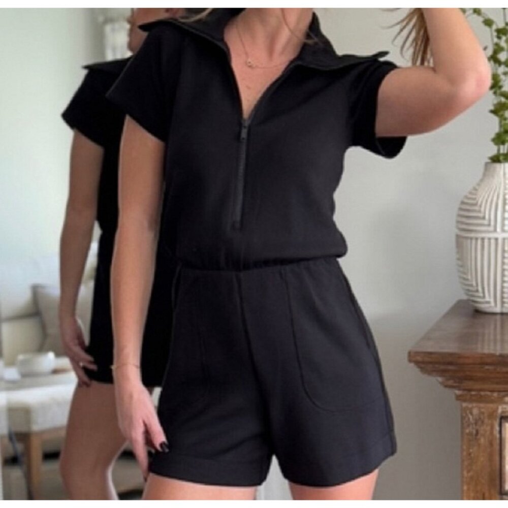 Spanx AirEssentials Half-Zip Romper Very Black Henley Zipper Polo Jumpsuit 2X - Picture 10 of 15